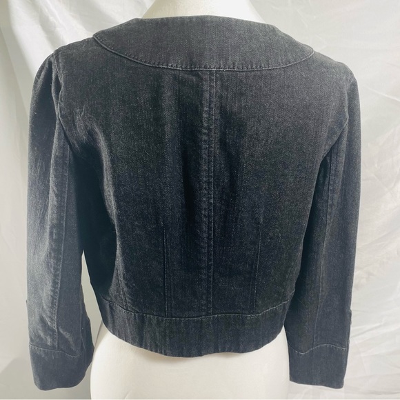 Ann Taylor LOFT Cropped Open Front Denim Jacket Black Fitted Detailed Size 8 EUC - Picture 5 of 12